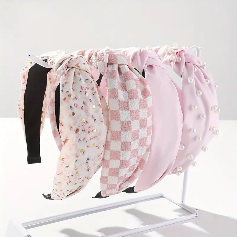 Ballerina Pink 4 Piece Pearl Knotted Headband Set