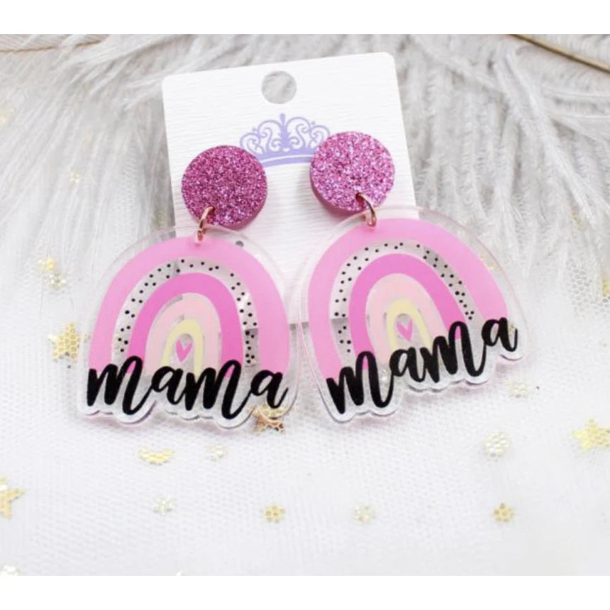MAMA Glitter Acrylic Rainbow Stud Hang Earrings