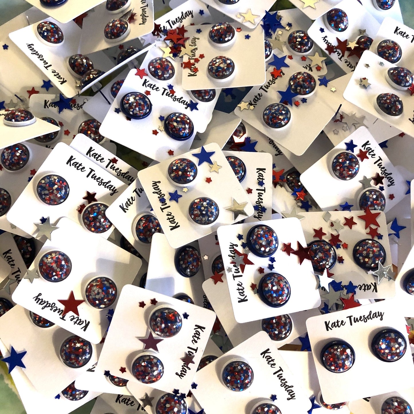 Red, White, Blue Confetti Glitter Stud Earrings