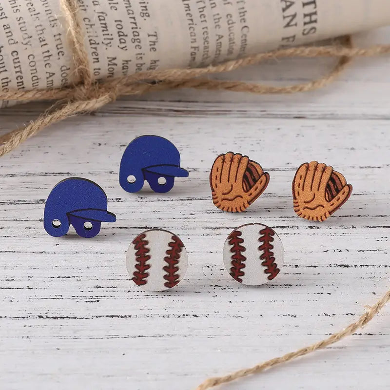 Baseball Triple Set of Earrings