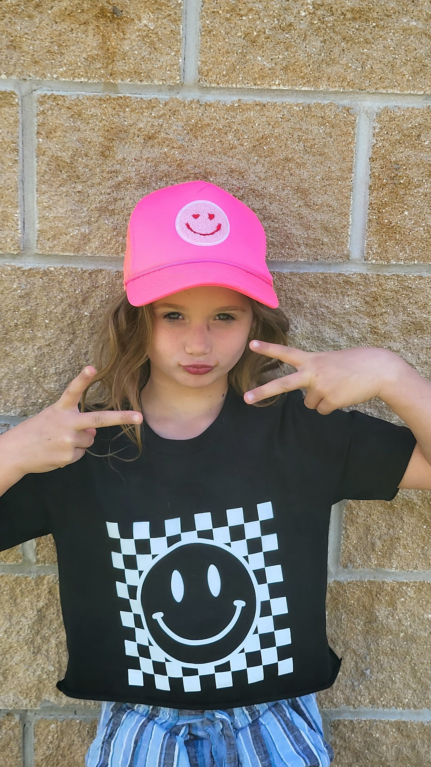 Checkered Happy Smiley Face - Kid’s + Toddler Onesies and Tees