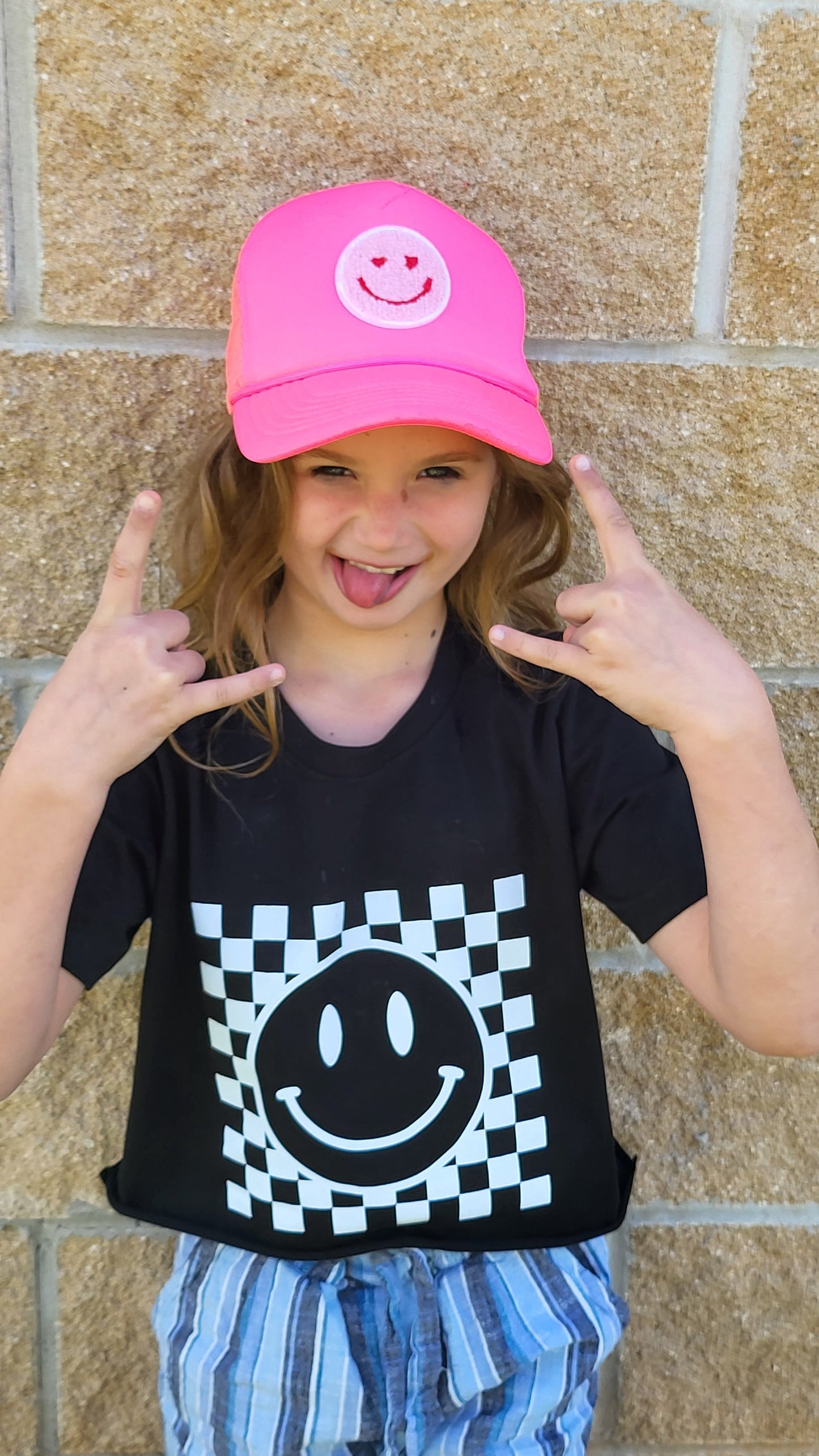 Checkered Happy Smiley Face - Kid’s + Toddler Onesies and Tees