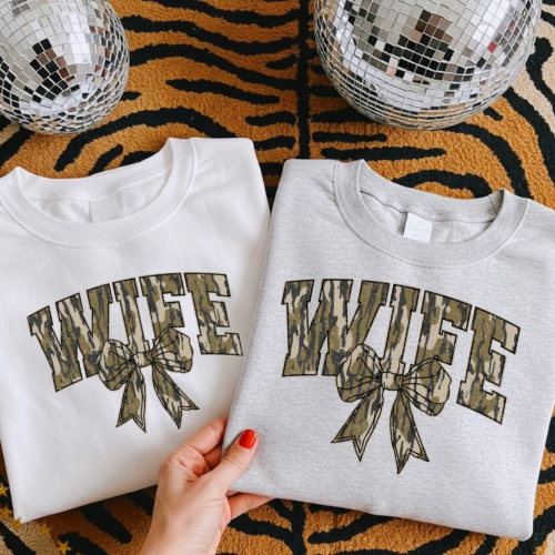 Wife camo bow sublimation T-shirt
