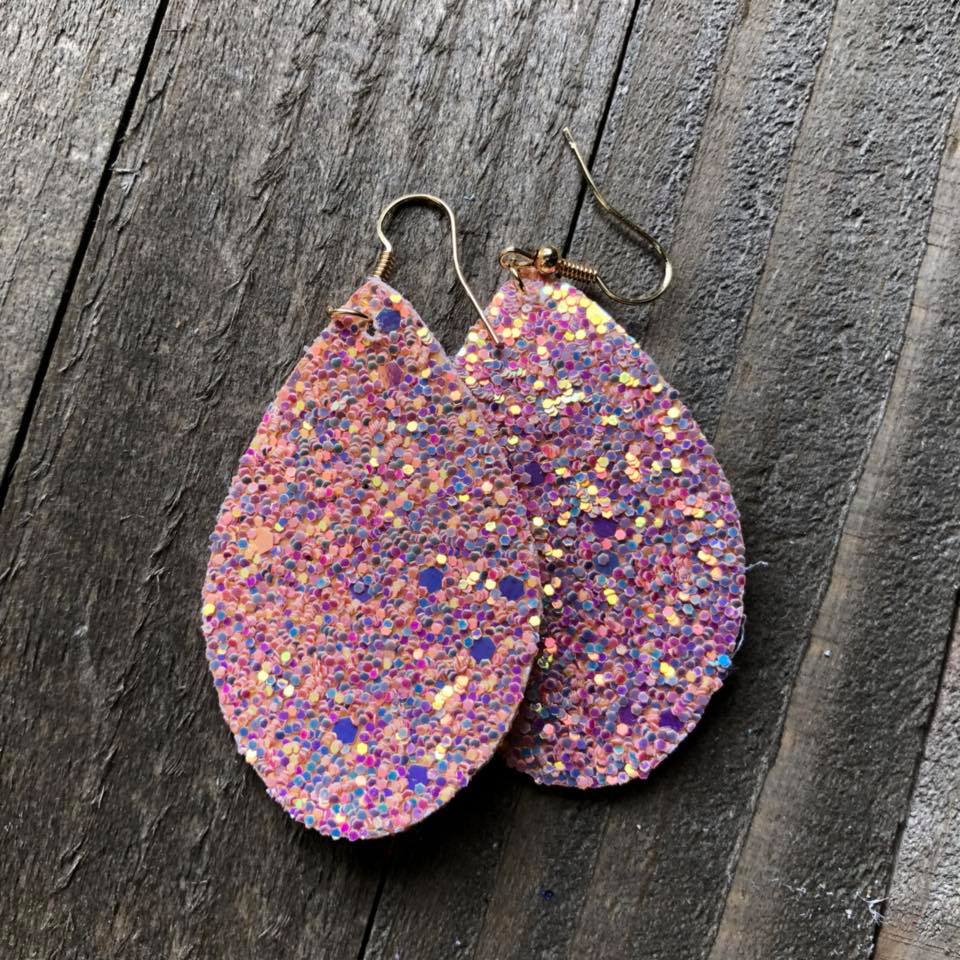 Pink Glitter Teardrop Earrings