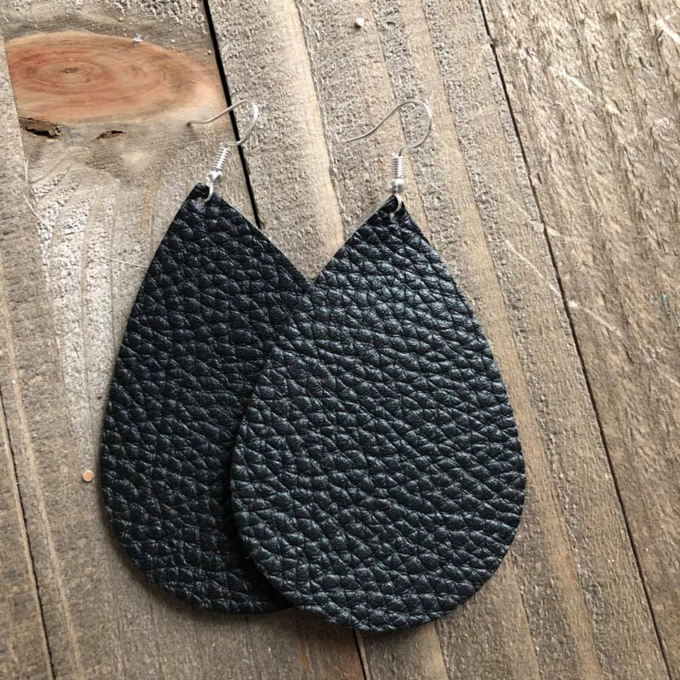 Black Leather Teardrop Earrings