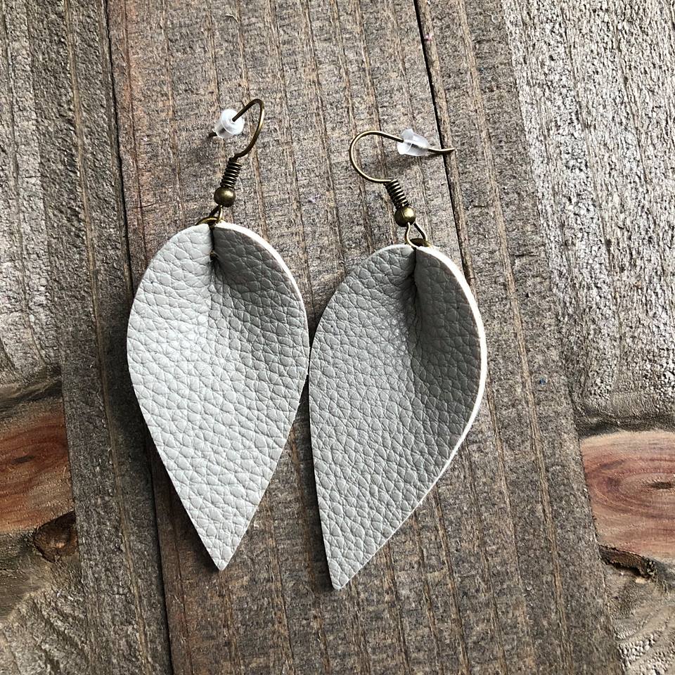 Matte Grey Silver Folded Leather Earrings