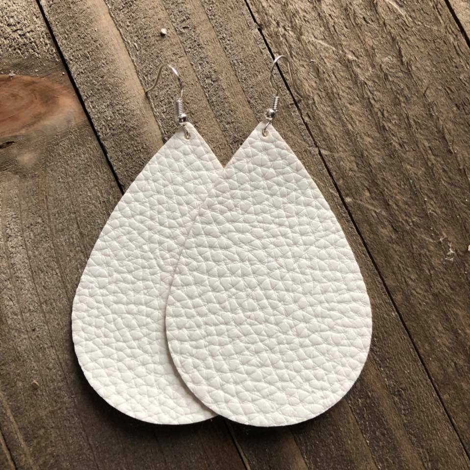 White Leather Teardrop Earrings