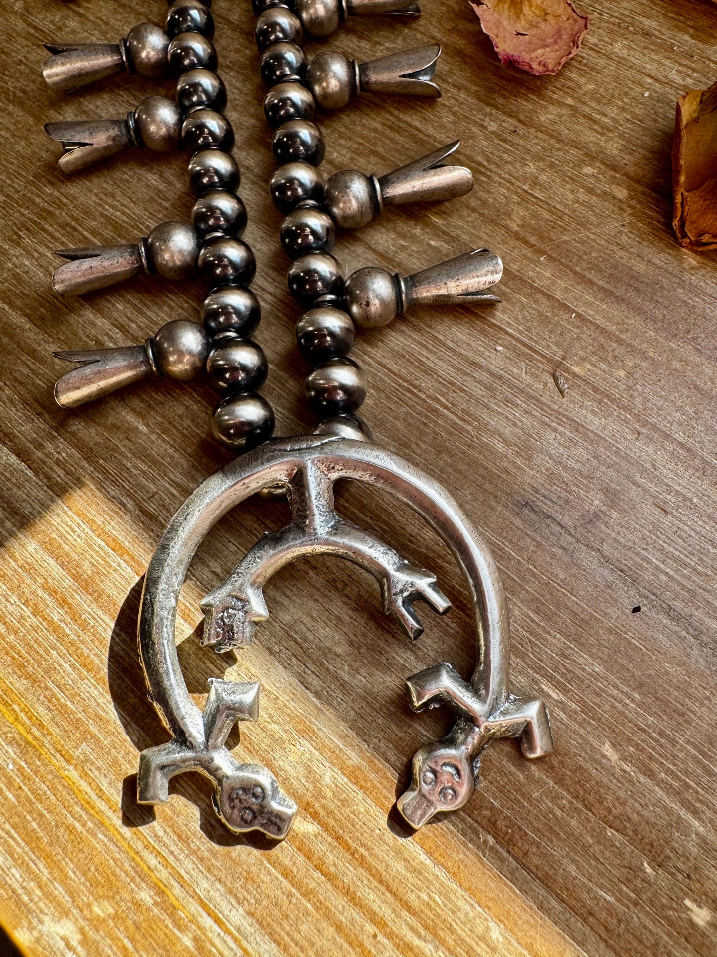 Squash Blossom–Style Necklace – Sterling Silver – 10mm Beads – 30"