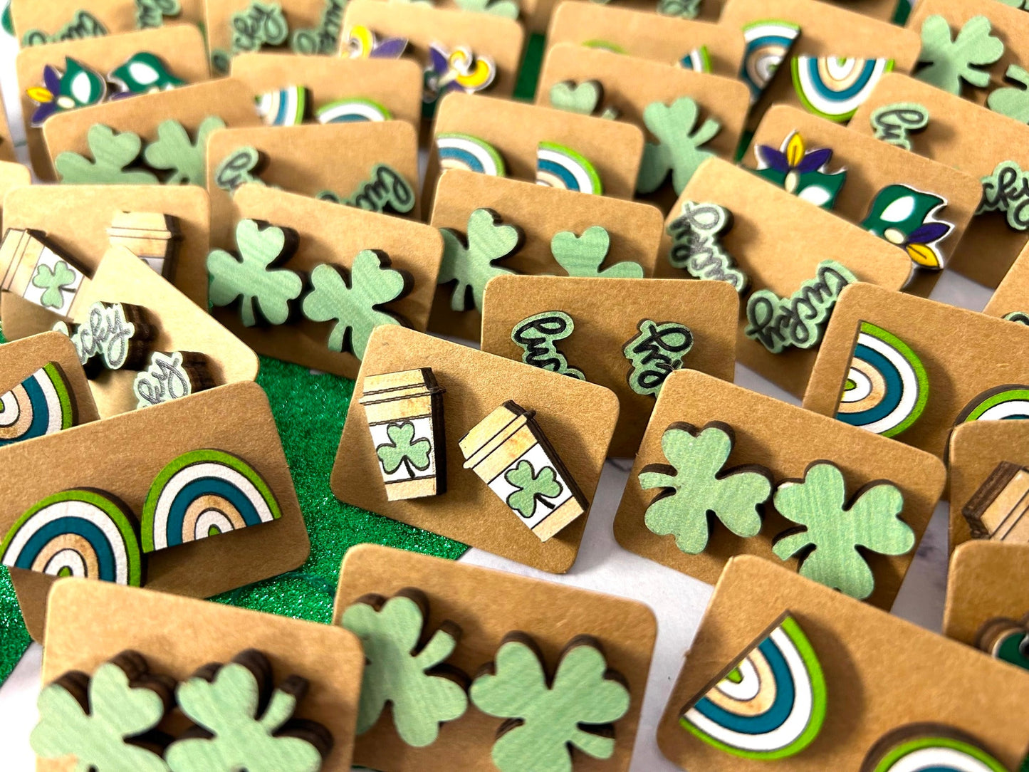 π St Patricks Day Wood Stud Earrings