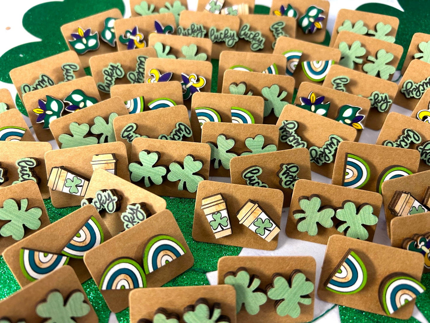 π St Patricks Day Wood Stud Earrings