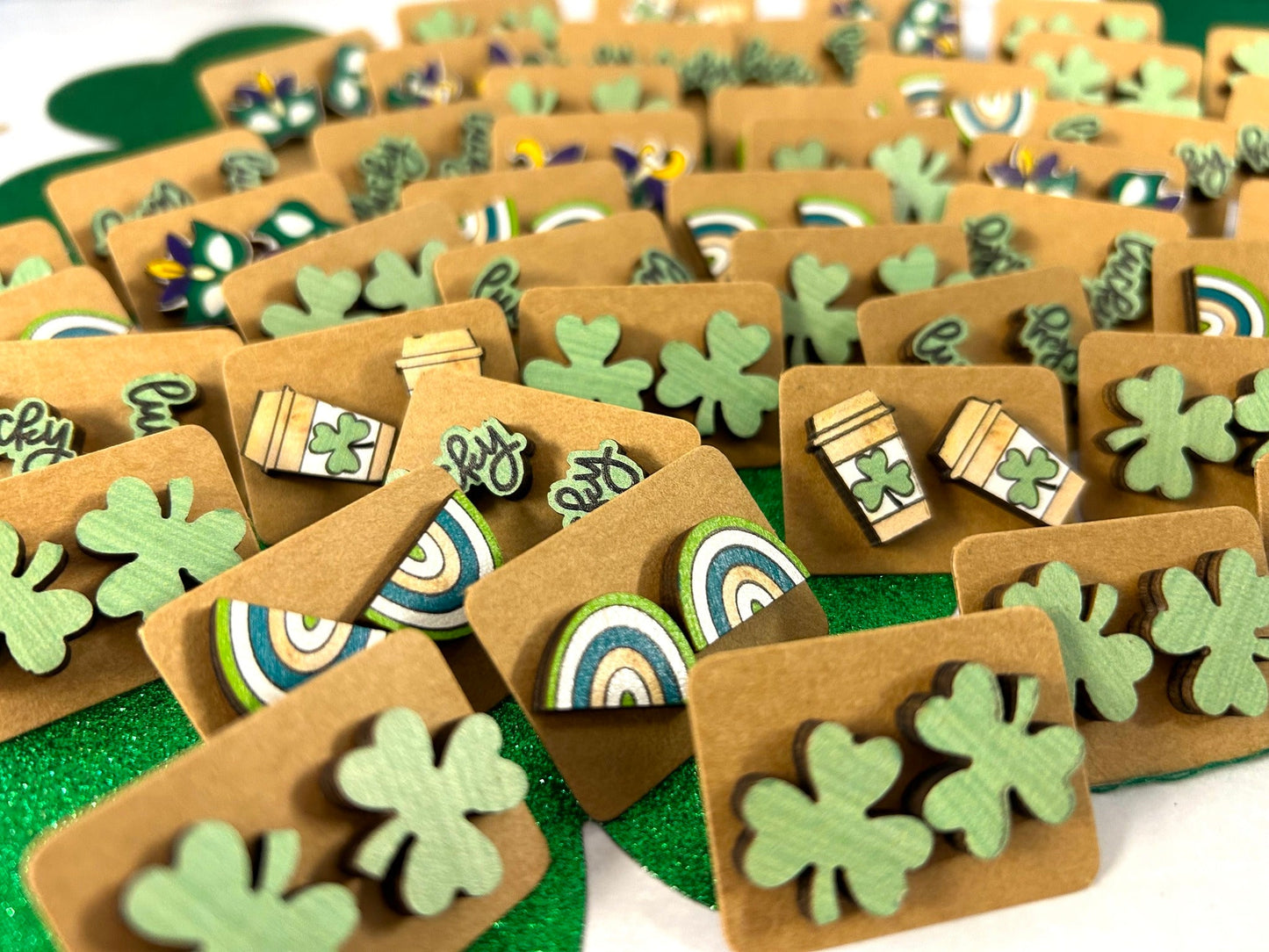 π St Patricks Day Wood Stud Earrings