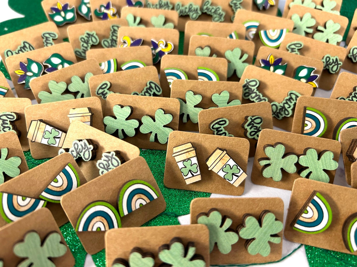 π St Patricks Day Wood Stud Earrings