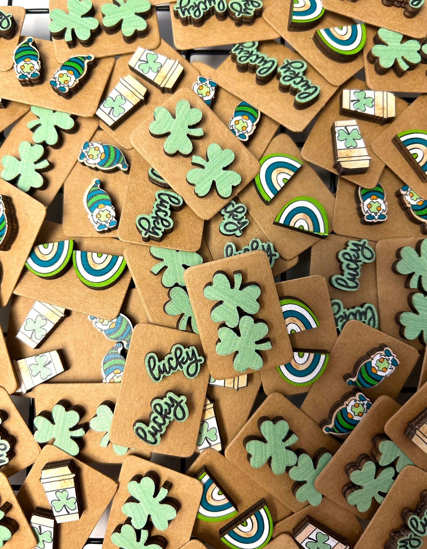 π St Patricks Day Wood Stud Earrings