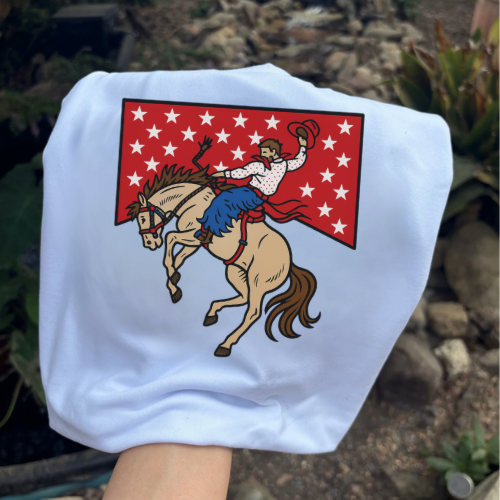 Star spangled bucking horse sublimation T-shirt