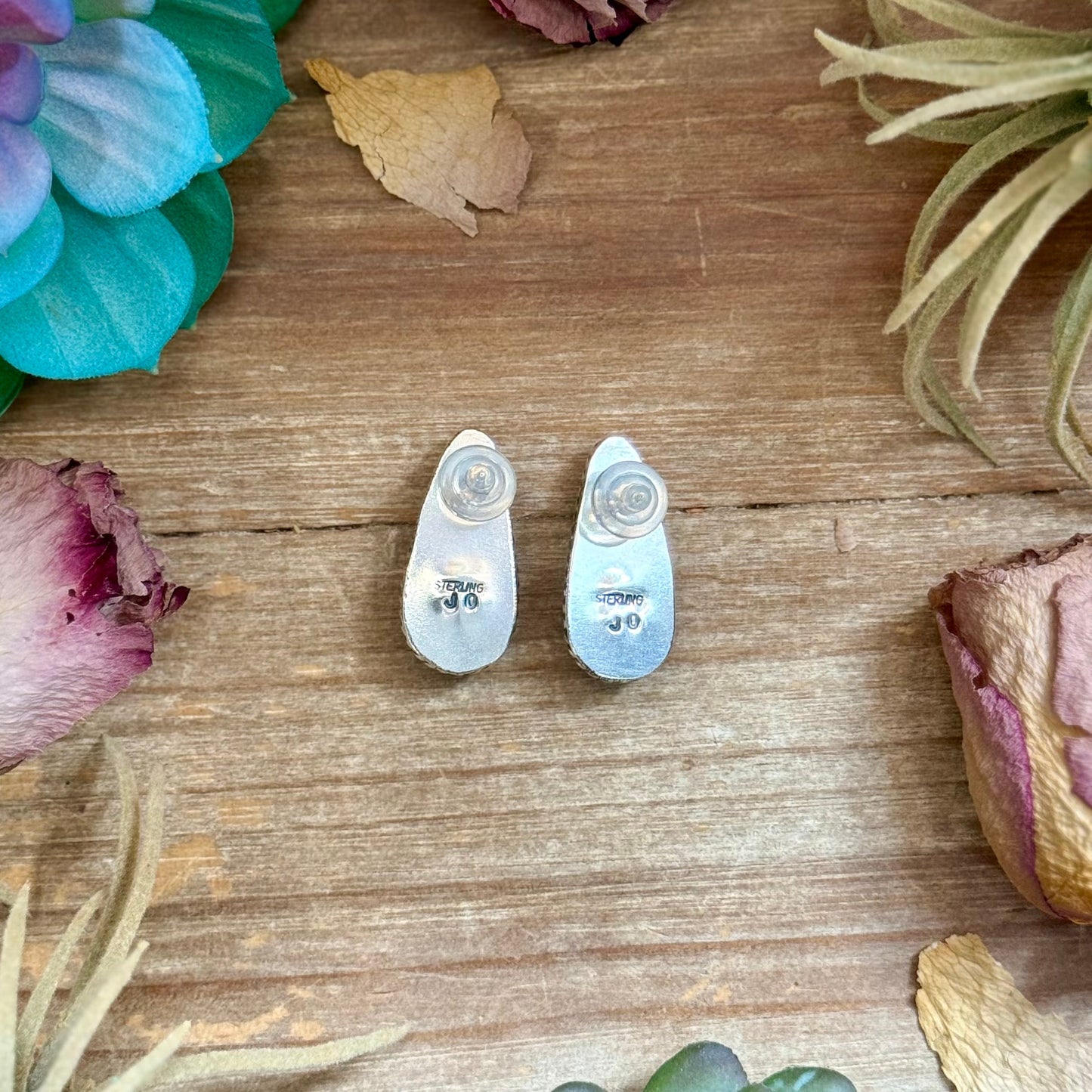 15 - Sterling Silver Ribbon Royston Turquoise Stud Earrings by Jason Ogg