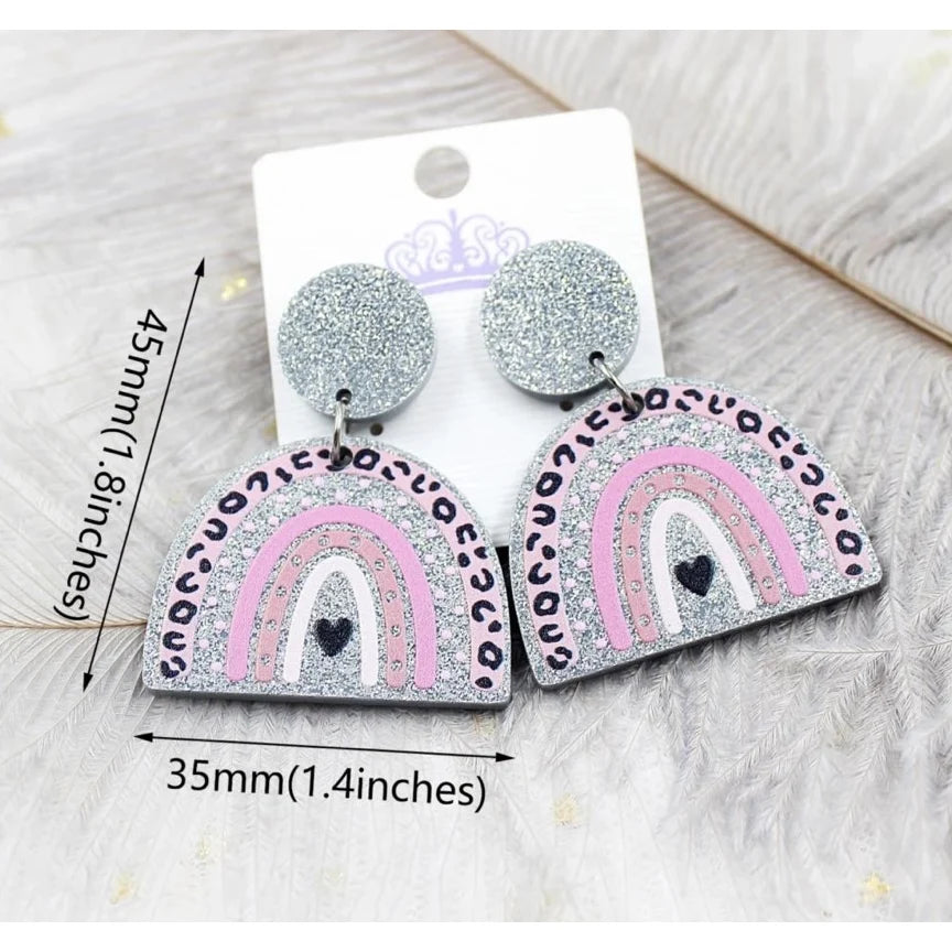Glitter Acrylic Rainbow Stud Hang Earrings