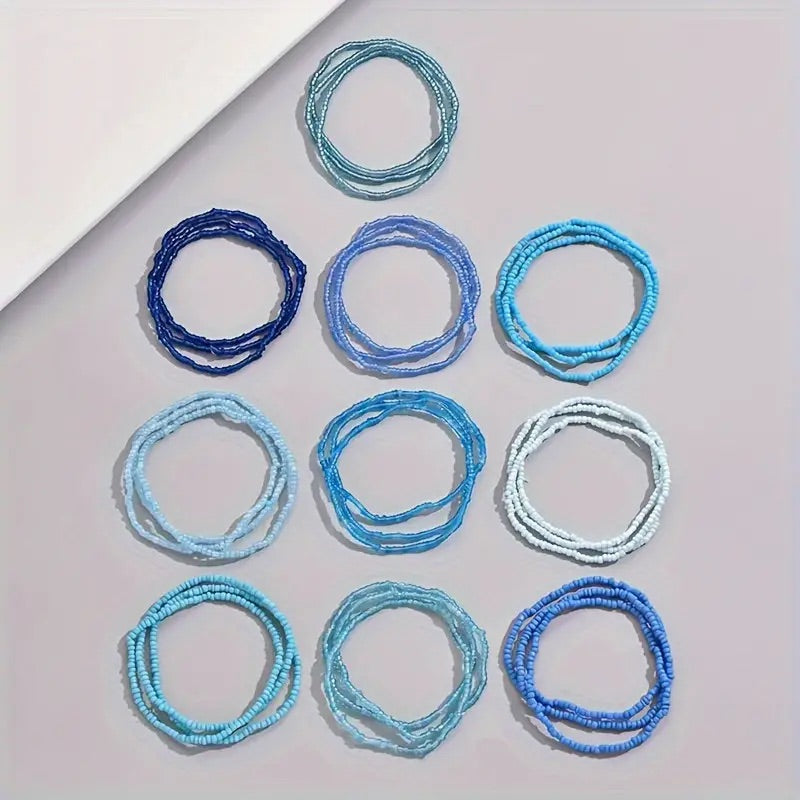 Ocean Blues Beaded Glass Bracelets