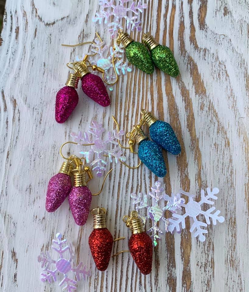 New Holiday Glitter Light Bulb Earrings