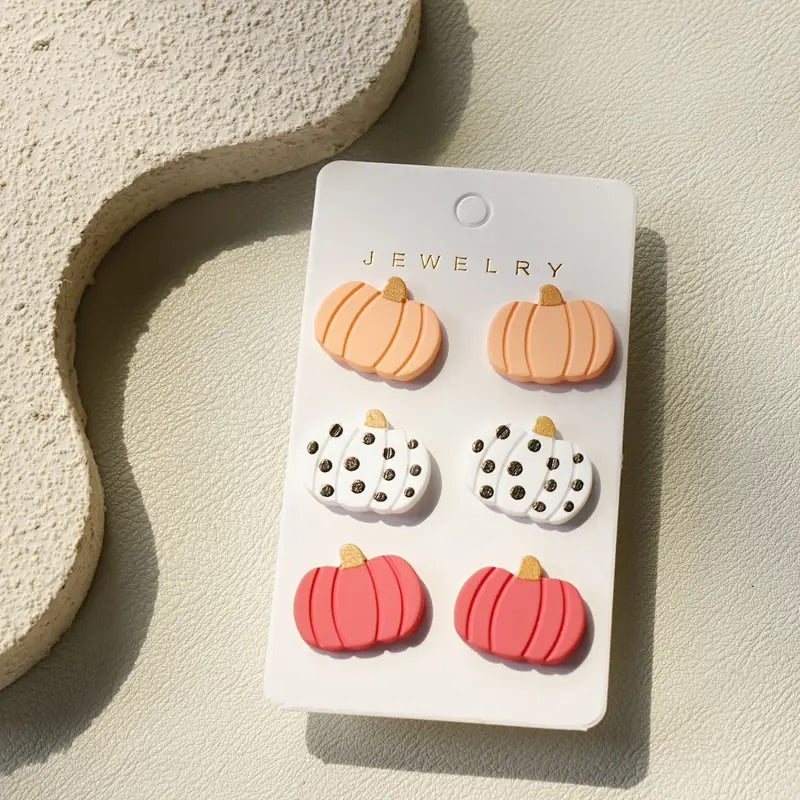 Retro Pumpkin Studs Triple Earring Card