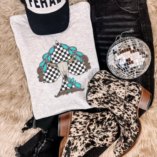 Checkered spade + steer head sublimation T-shirt