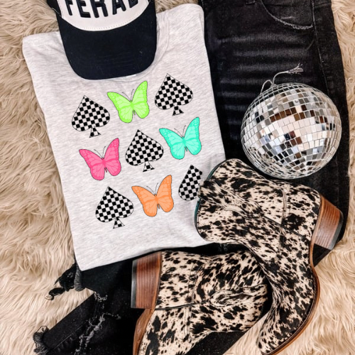 Chekcered spade + butterflys Sublimation T-shirt