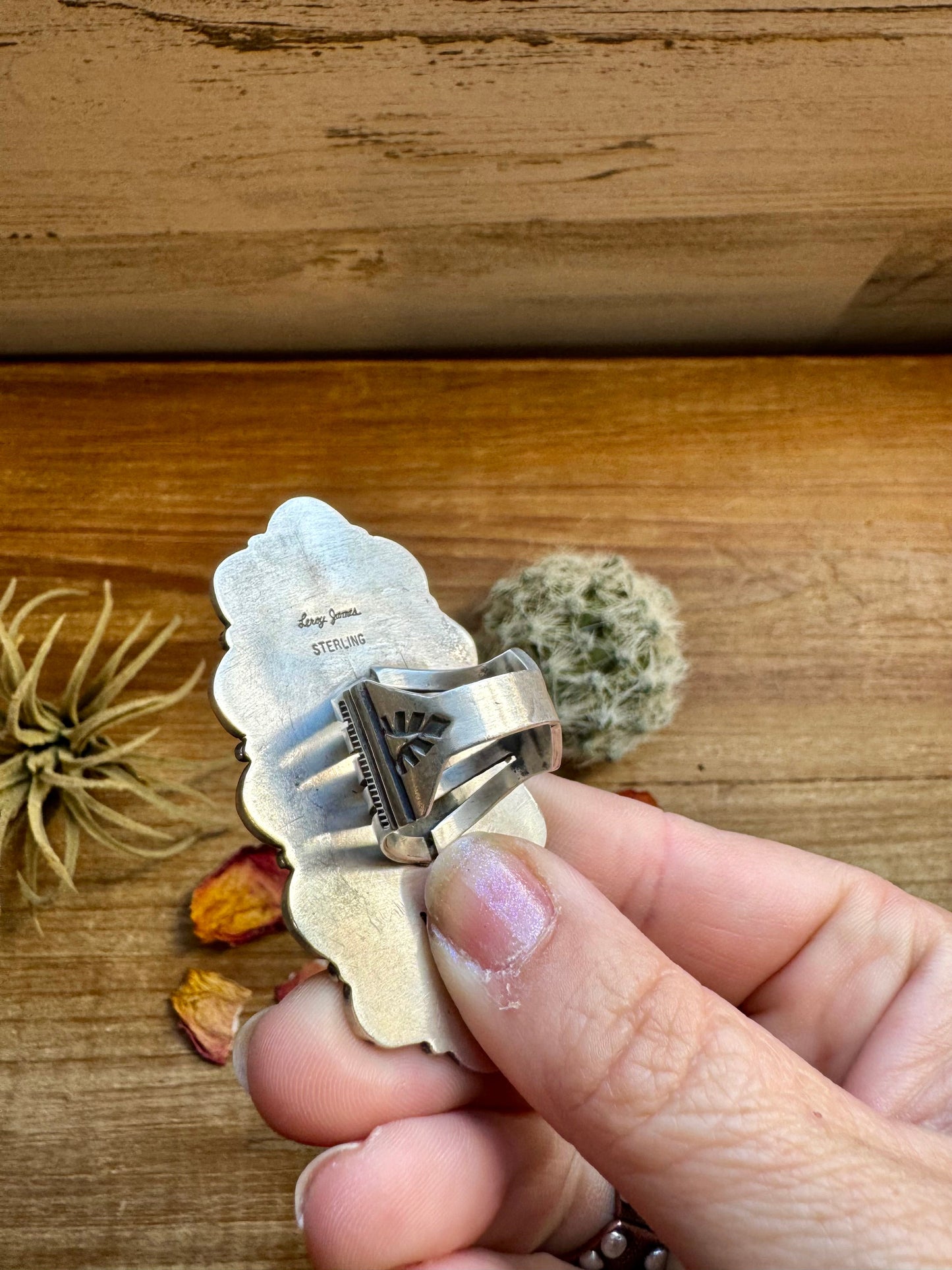 Long Ring- size 9 - Kingman Turquoise ring & Sterling Silver