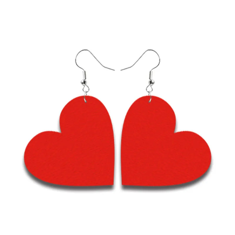 Single Sided Red Heart Leather Earrings