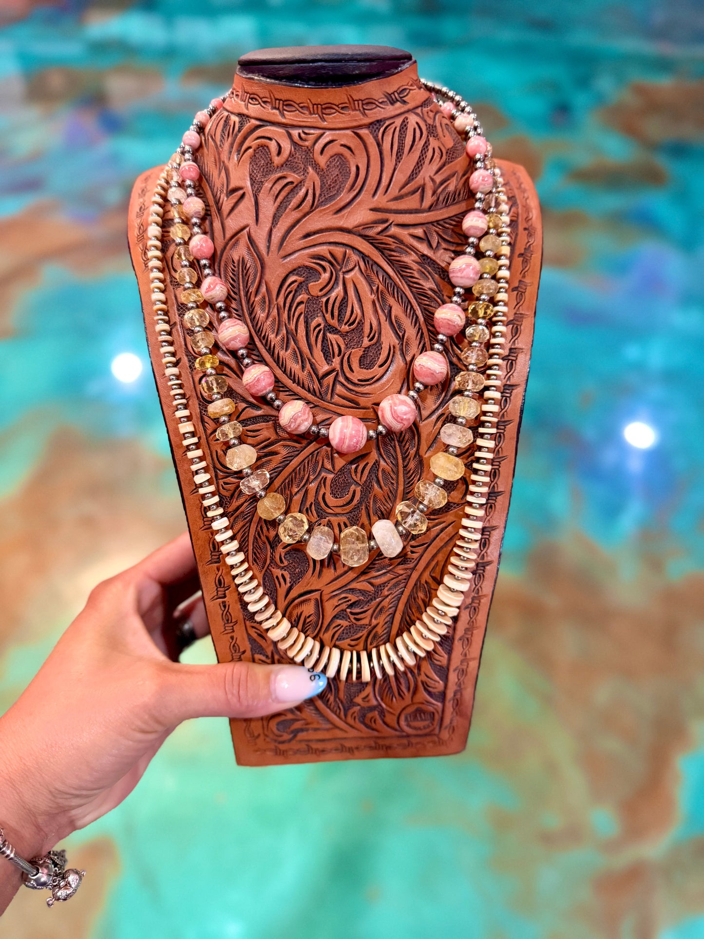 Jaci Set – Natural Rhodochrosite, Citrine & Sterling Silver Pearl Trio