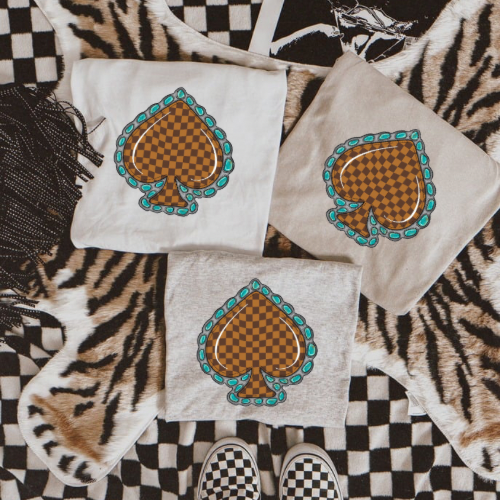 Brown checkered spade sublimation T-shirt
