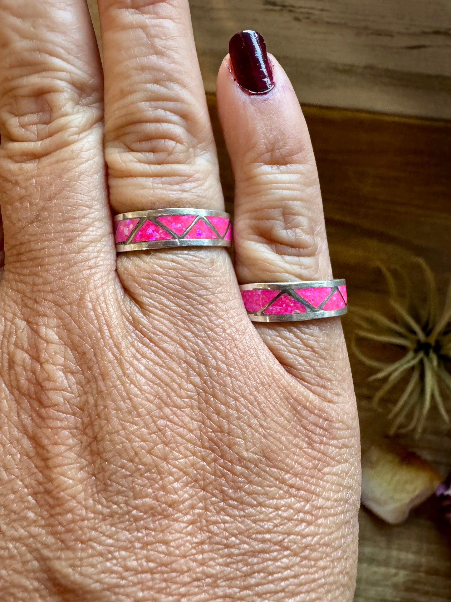 Pink Opal Inlay Band Ring – Sterling Silver – Sizes 6.5 & 7.5