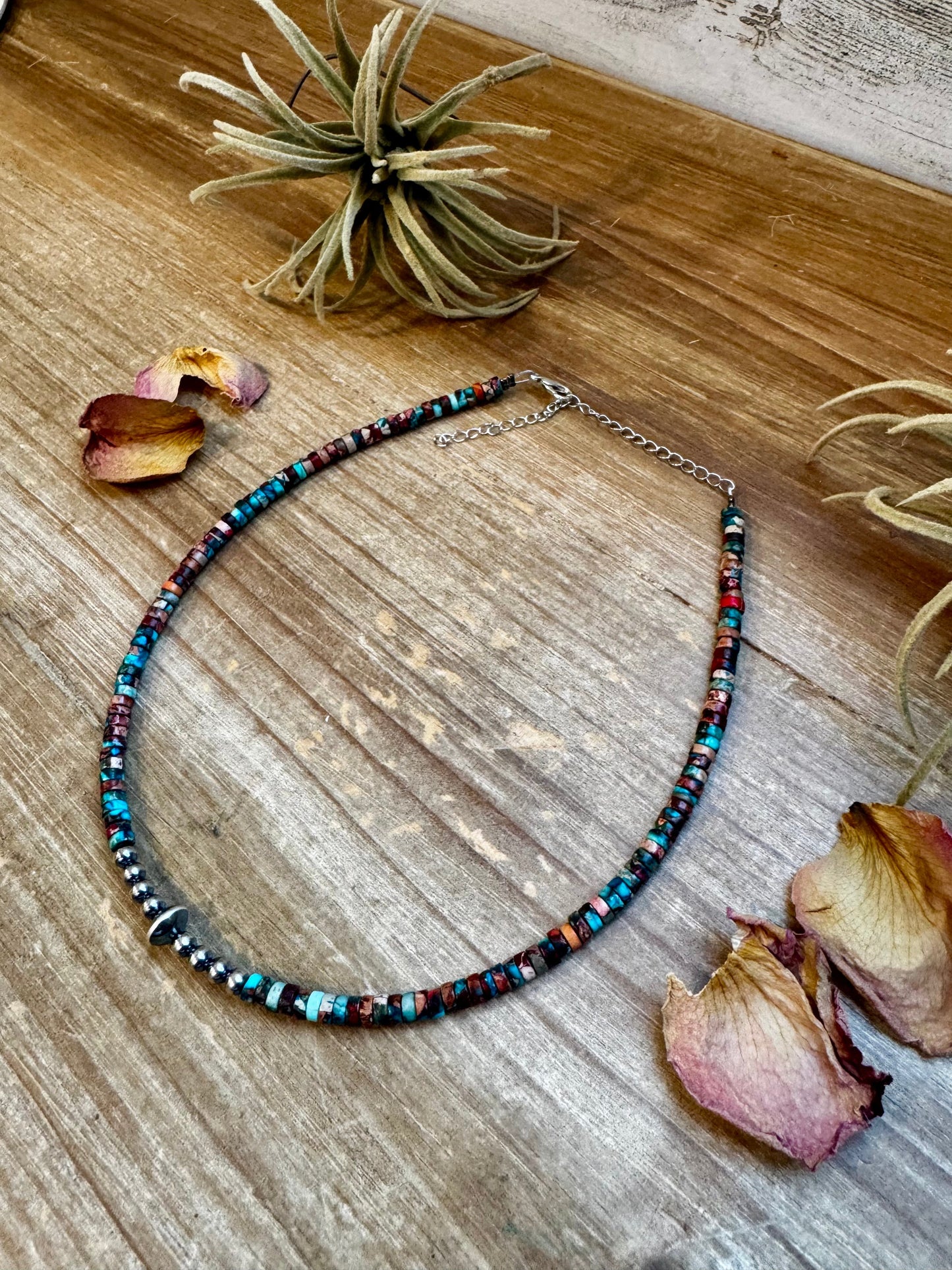 Sterling Silver Pearls choker and Pink and blue sea sediment Heishi