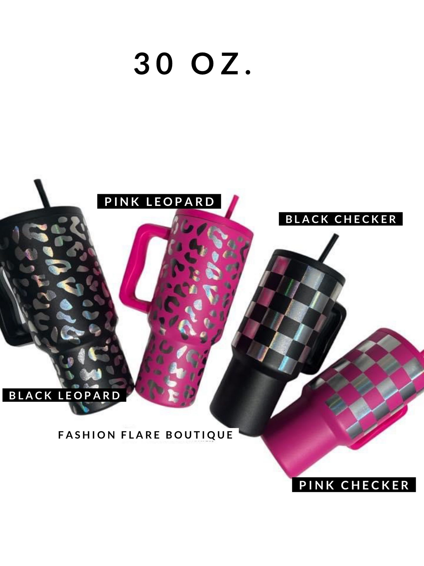 30 Oz Holographic Tumbler w/ Handle - Black Leopard