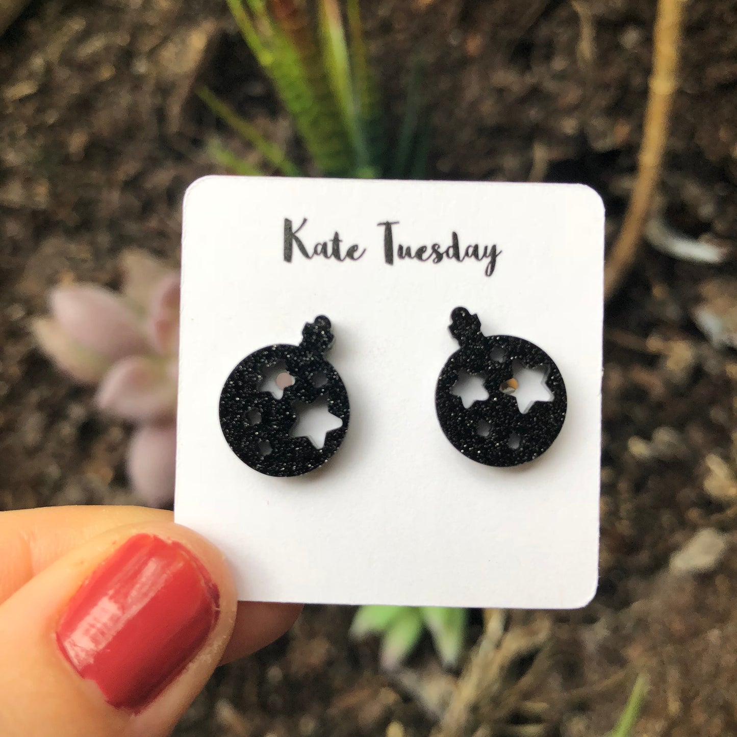 Black Sparkly Ornament Acrylic Earrings