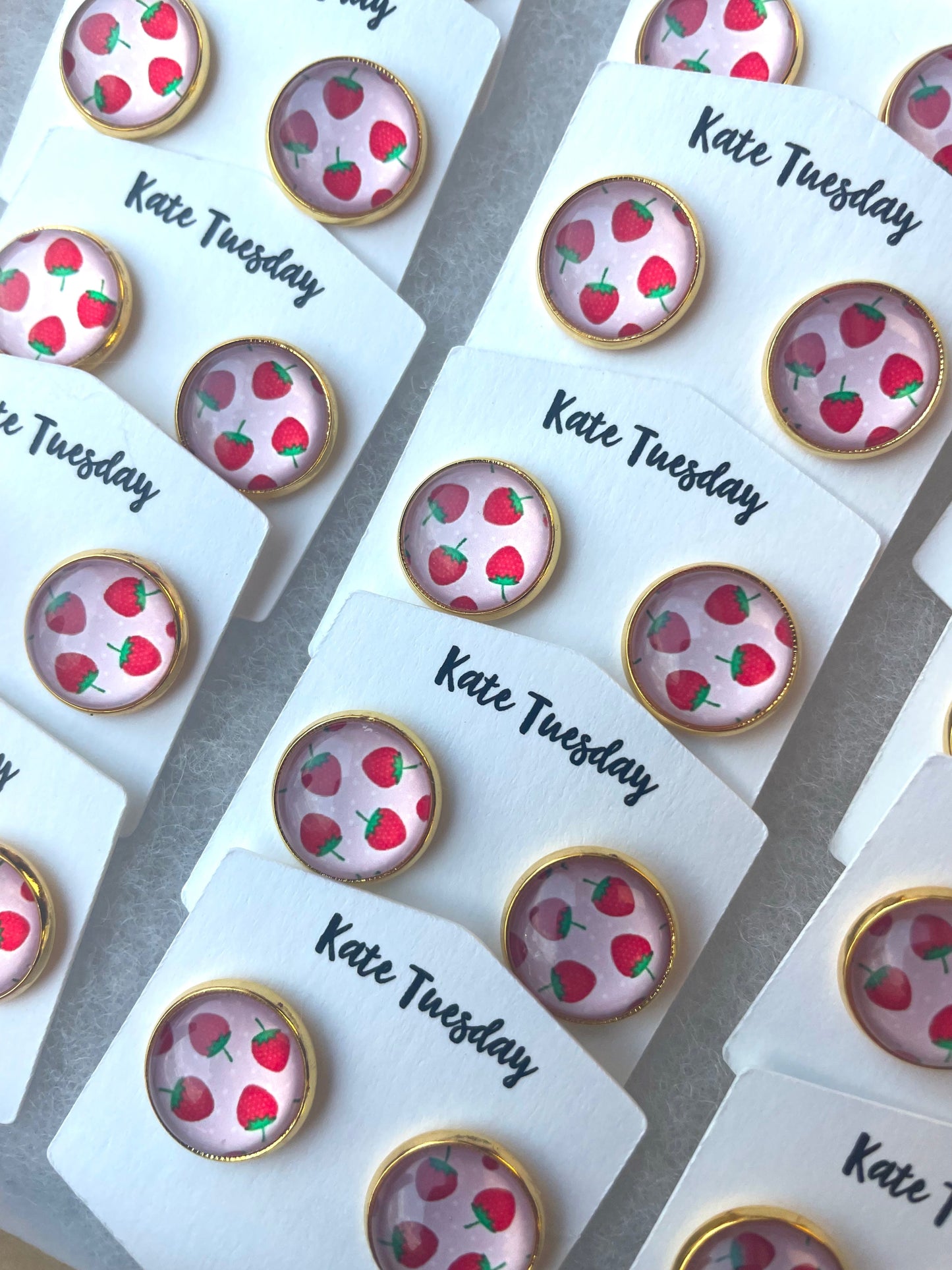 Strawberry 12mm Round Stud Earrings