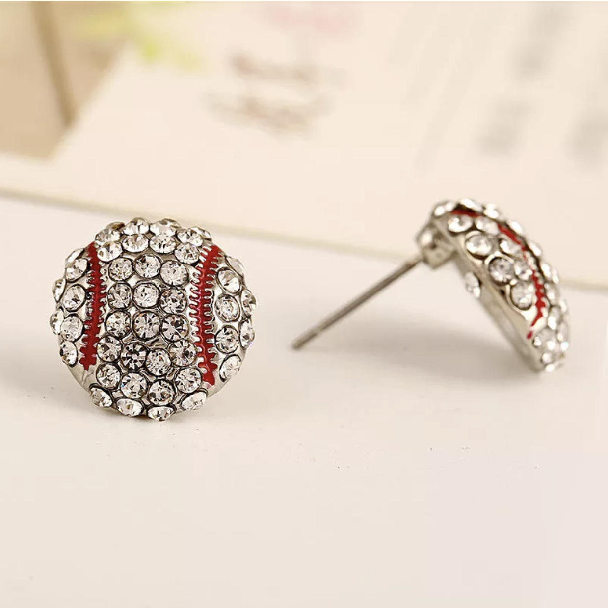 Rhinestone Baseball Stud Earrings
