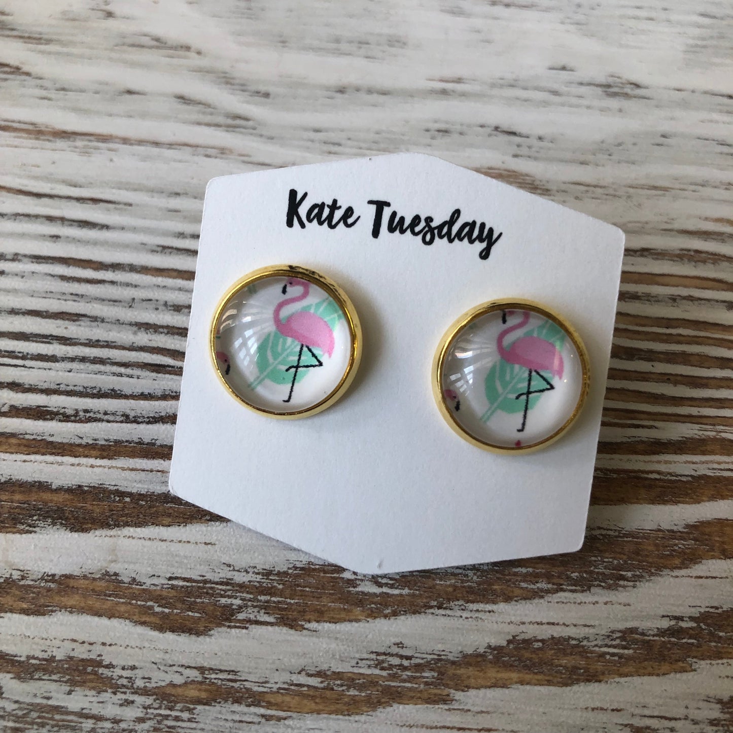 Summer White Flamingo Stud Earrings