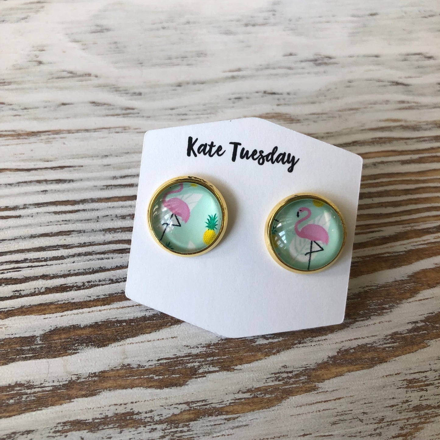 Summer Green Flamingo Stud Earrings