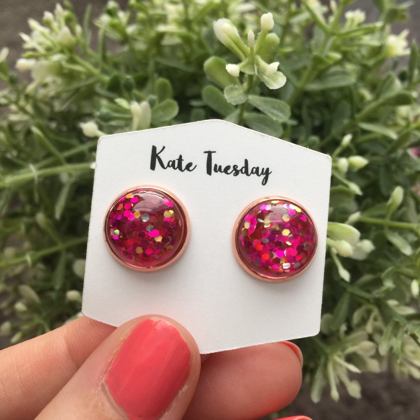 Hot Pink Glitter Earrings