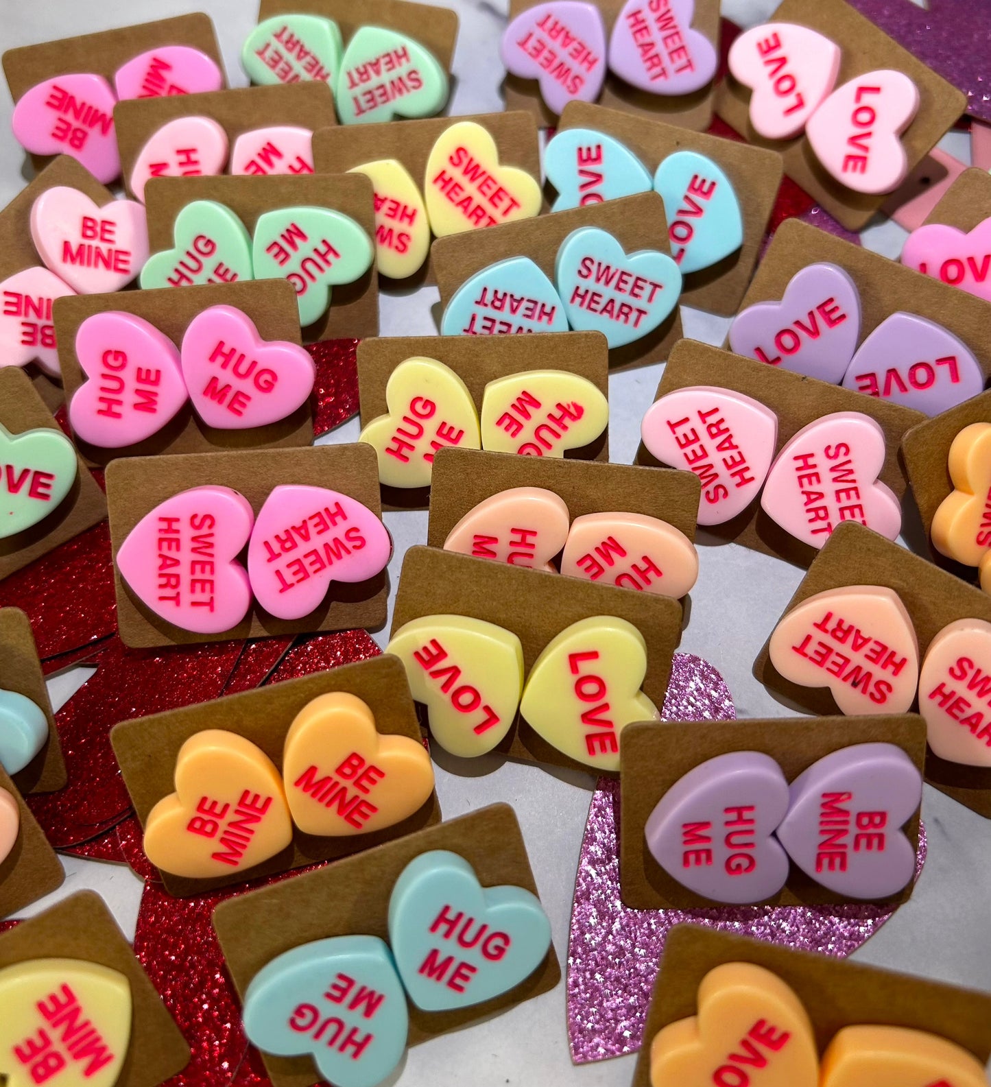Valentines Mix Conversation Heart Stud Earrings