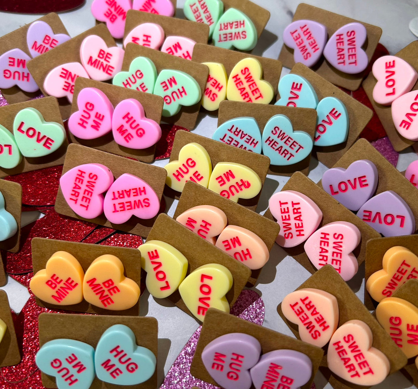 Valentines Mix Conversation Heart Stud Earrings