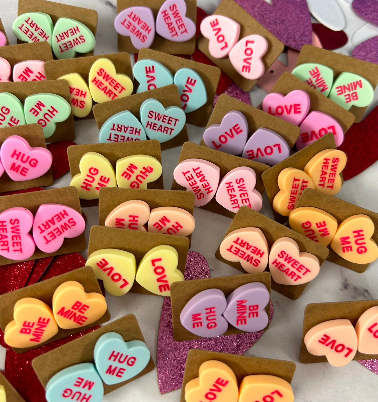 Valentines Mix Conversation Heart Stud Earrings