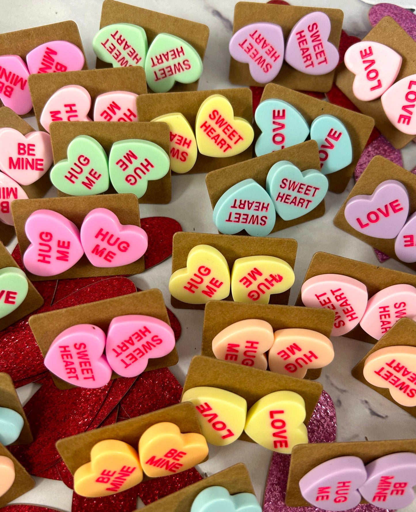 Valentines Mix Conversation Heart Stud Earrings