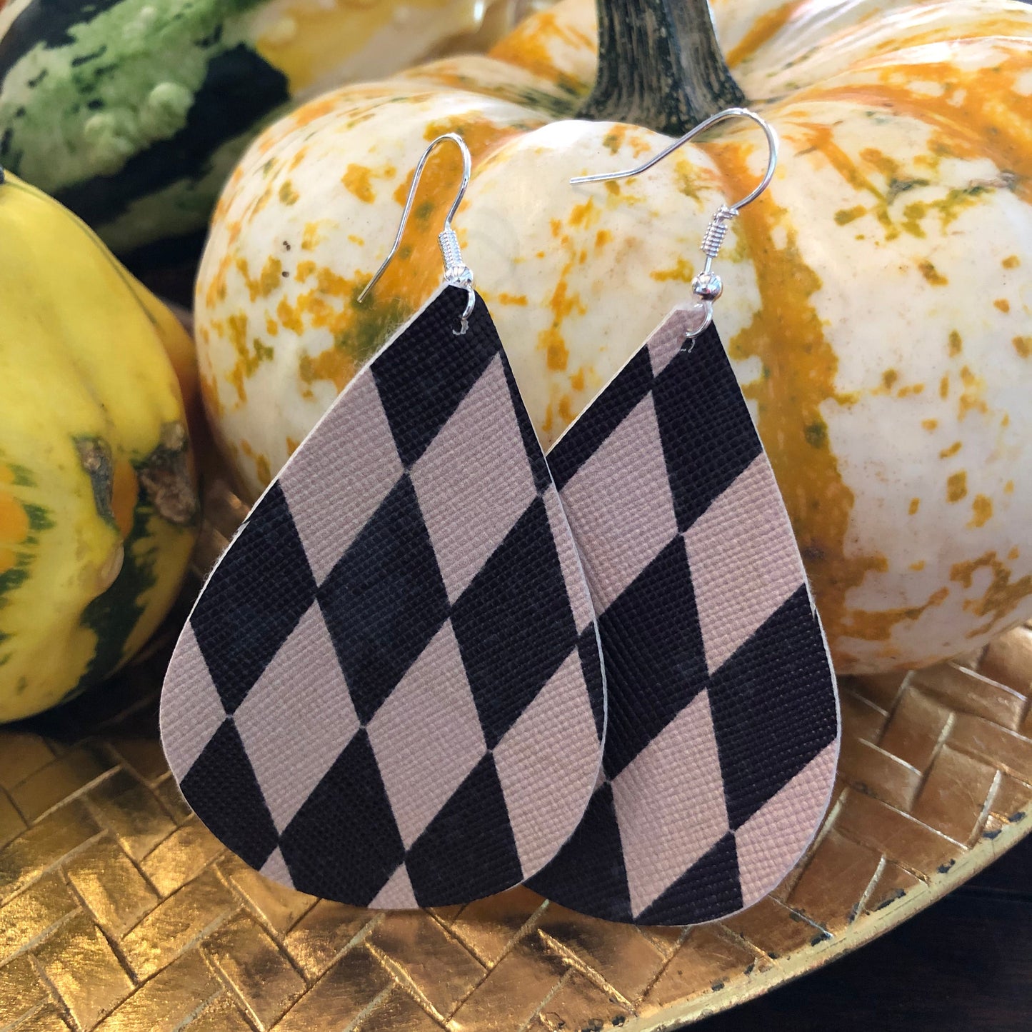 Double Brown Diamond Halloween Leather Hang Earrings