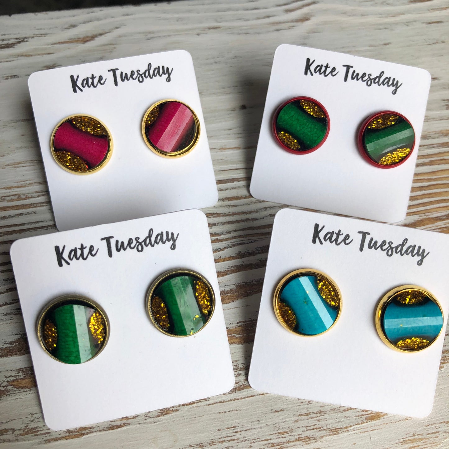 Holiday Glitter Stud Christmas Earrings Box