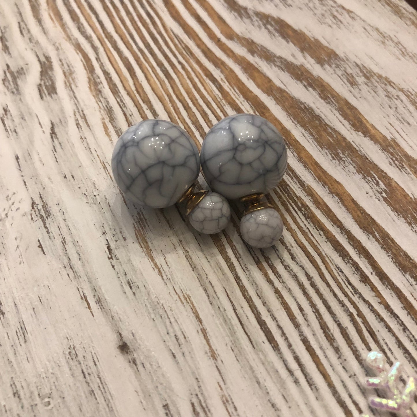 White Faux Marble Pearl Stud Earrings