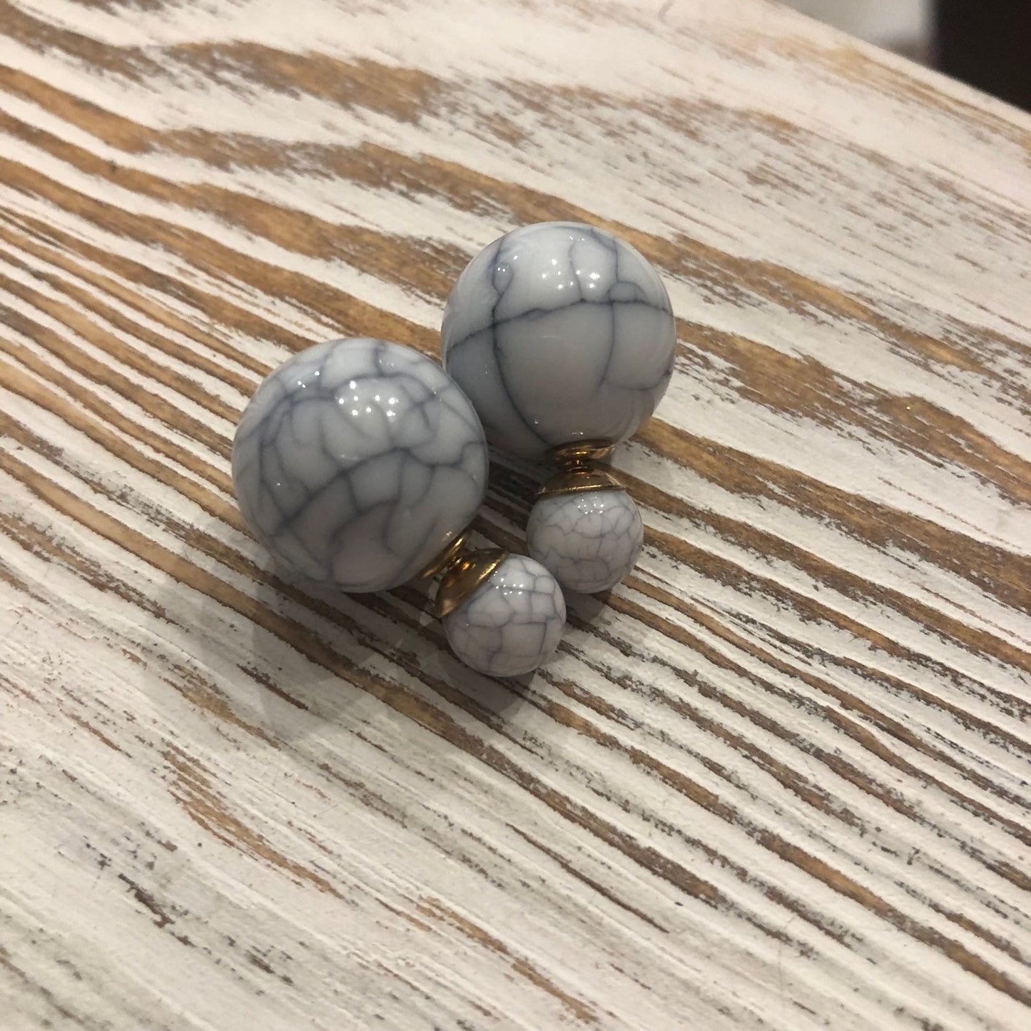 White Faux Marble Pearl Stud Earrings
