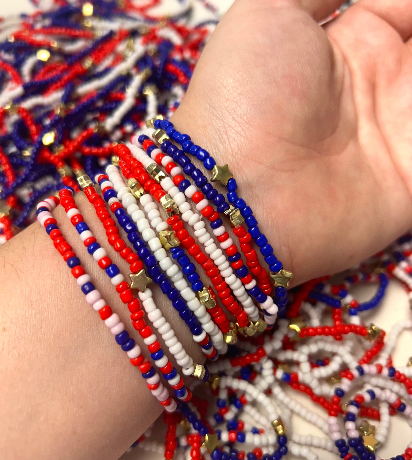 β€οΈππ€ Red, White + Blue Patriotic Stretchy Mix Bracelets