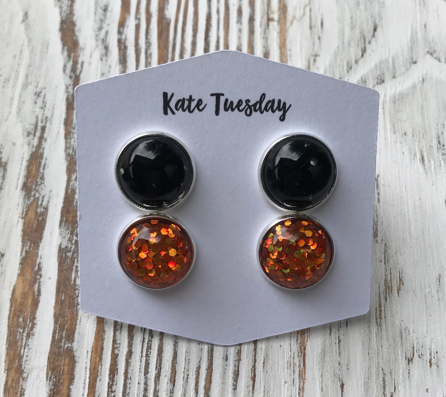 Orange Glitter Black Glitter Halloween Earrings