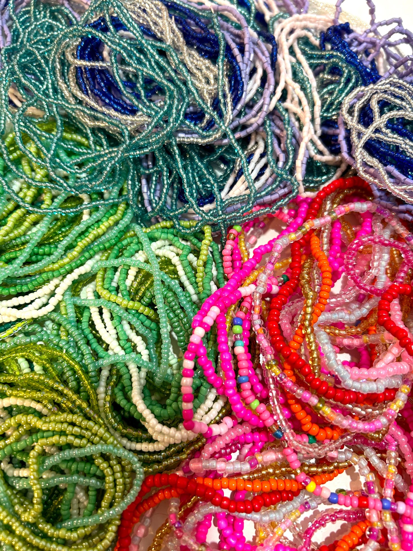 🩷🌸Hot Pinks, Blues + Greens Summer Glass Sead Beaded Bracelets