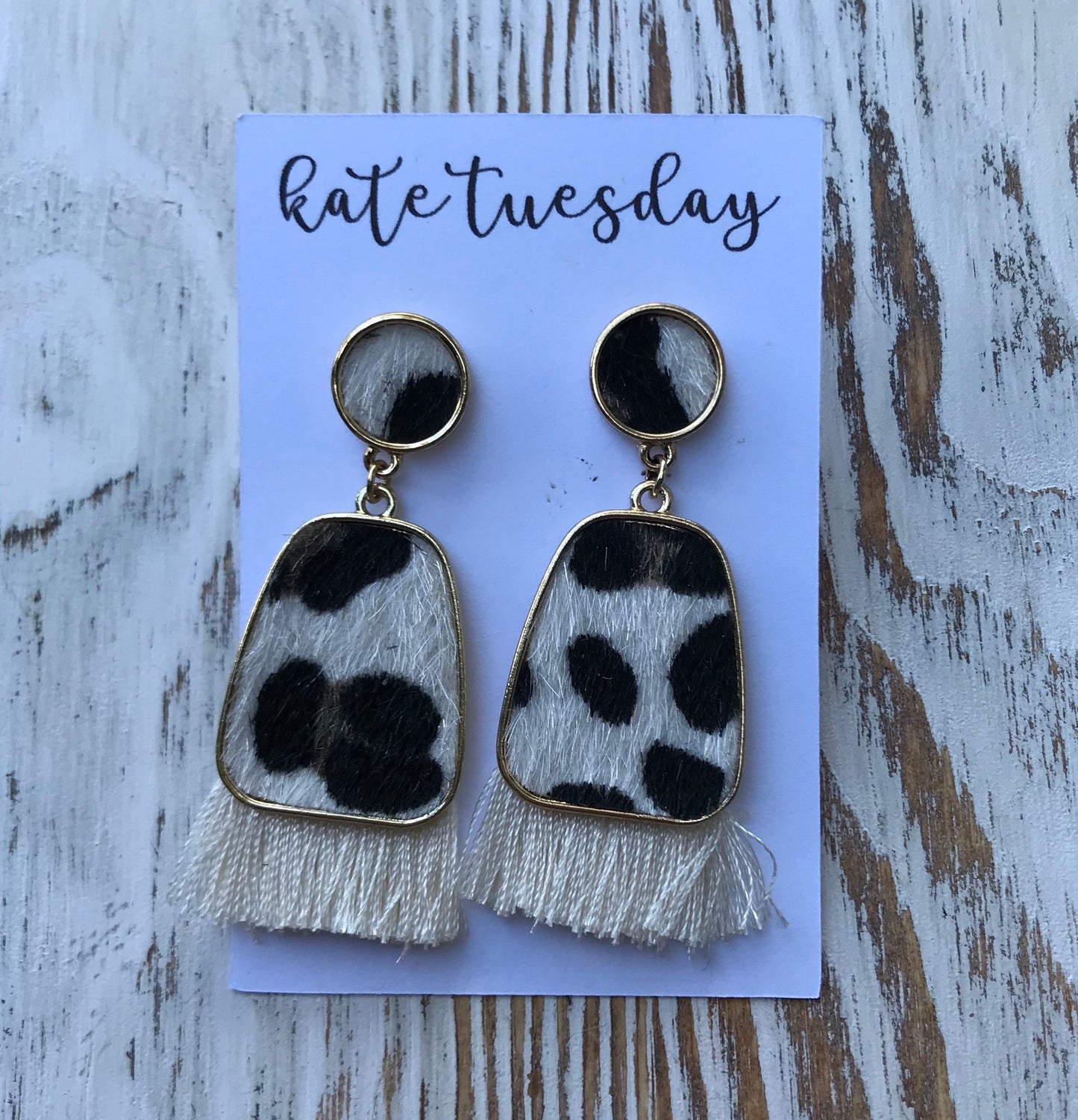 Leopard Print Fringe Bang Earrings